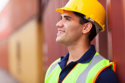 male worker smiling